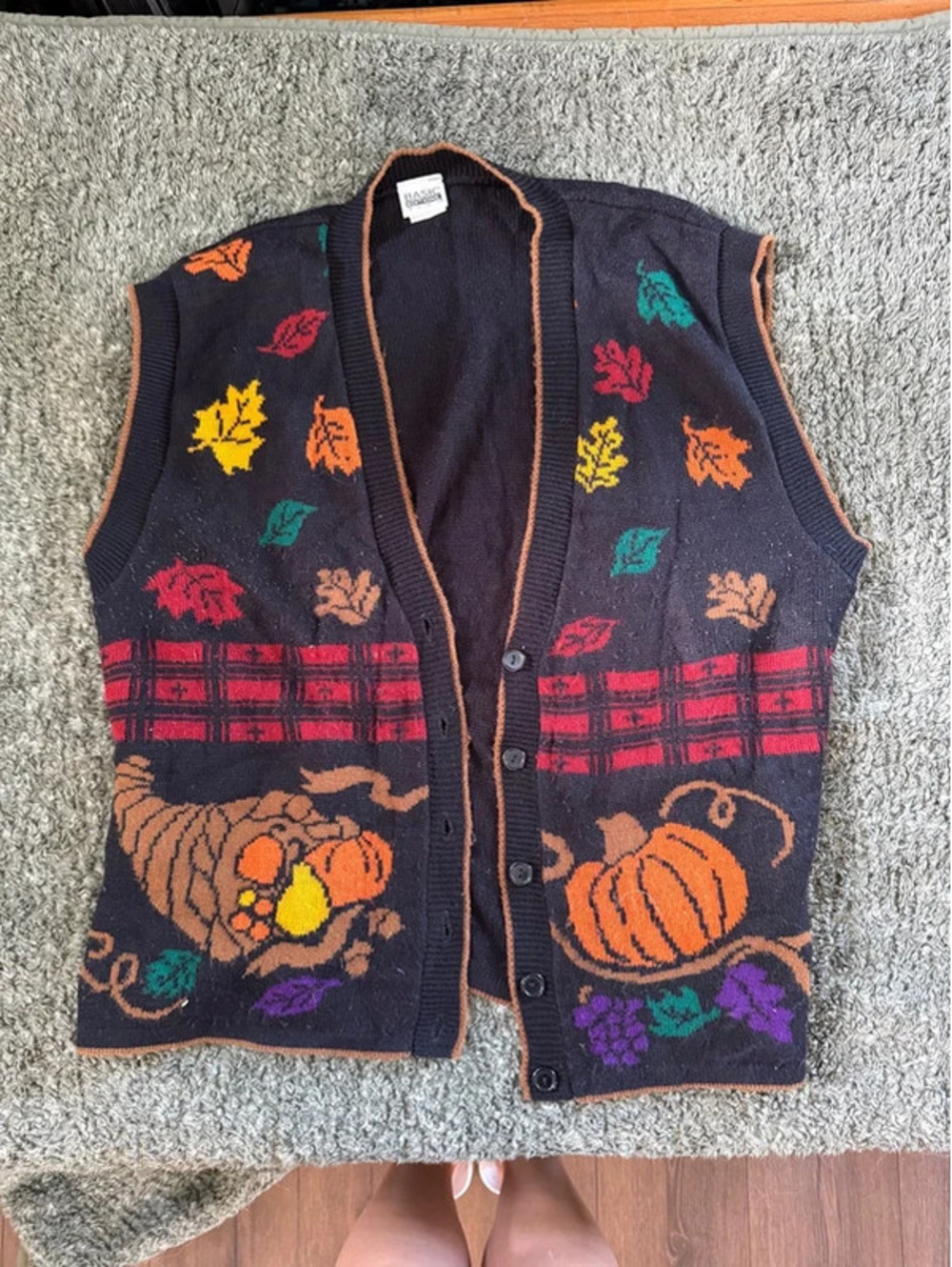 Basic Editions Plus Autumn Themed Button-Up Sweater Vest Small 1X